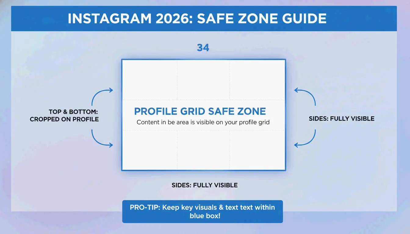Visueller Leitfaden zur 2026 Instagram-Sicherheitszone und 3:4-Profil-Raster-Vorschau