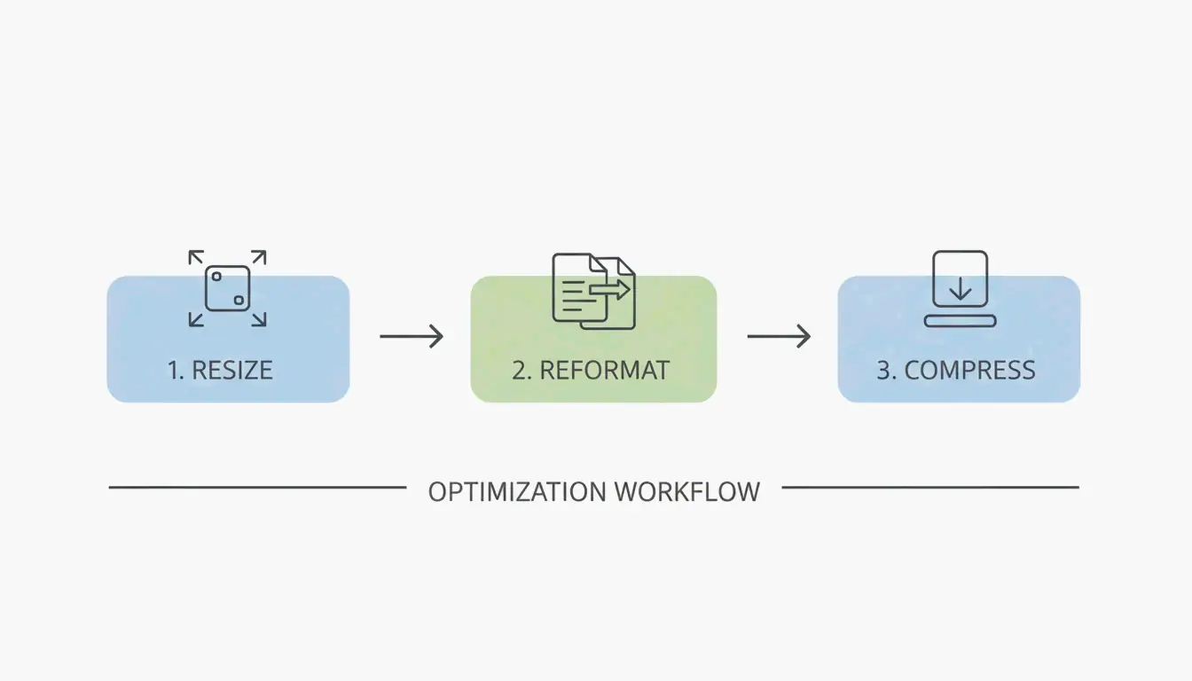 Ein einfacher 3-Stufen-Workflow: Skalieren, Format umwandeln, Komprimieren