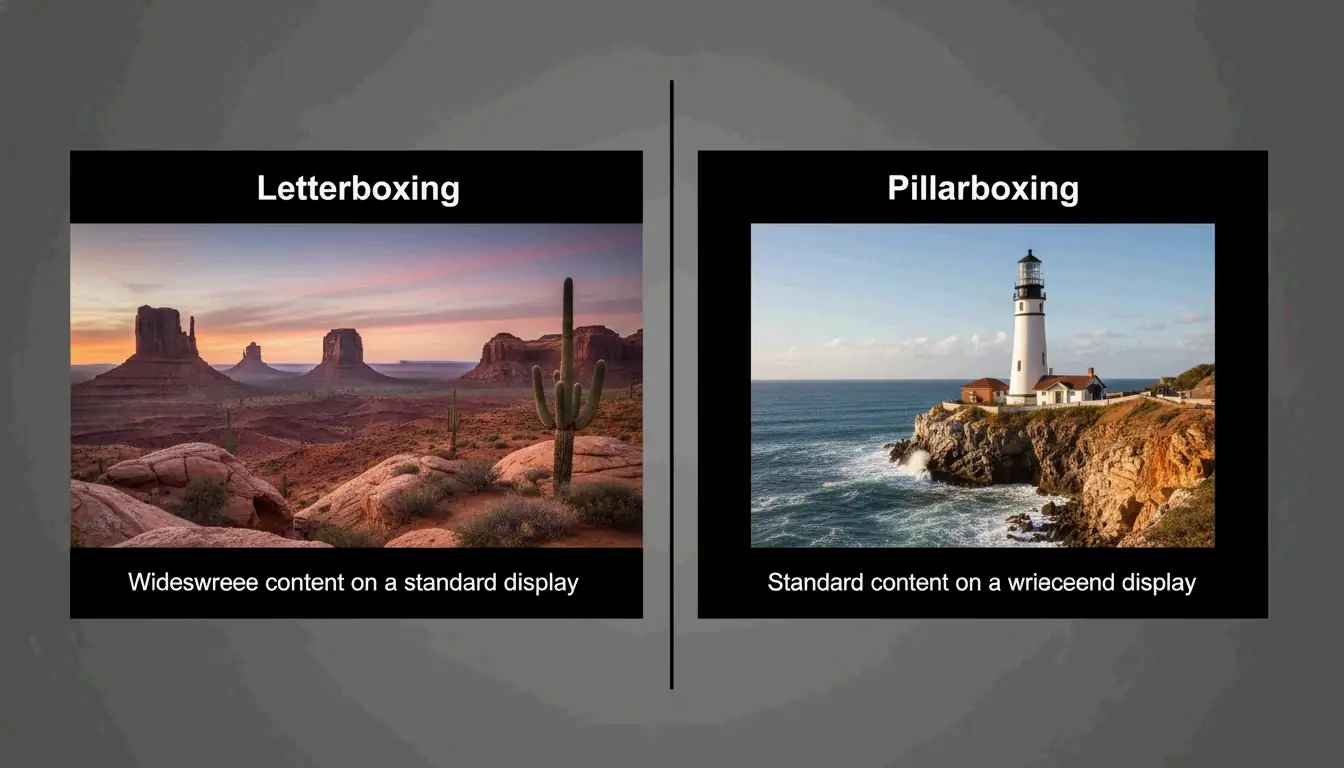Visuelle Demonstration von Letterboxing vs. Pillarboxing auf einem Standardbildschirm