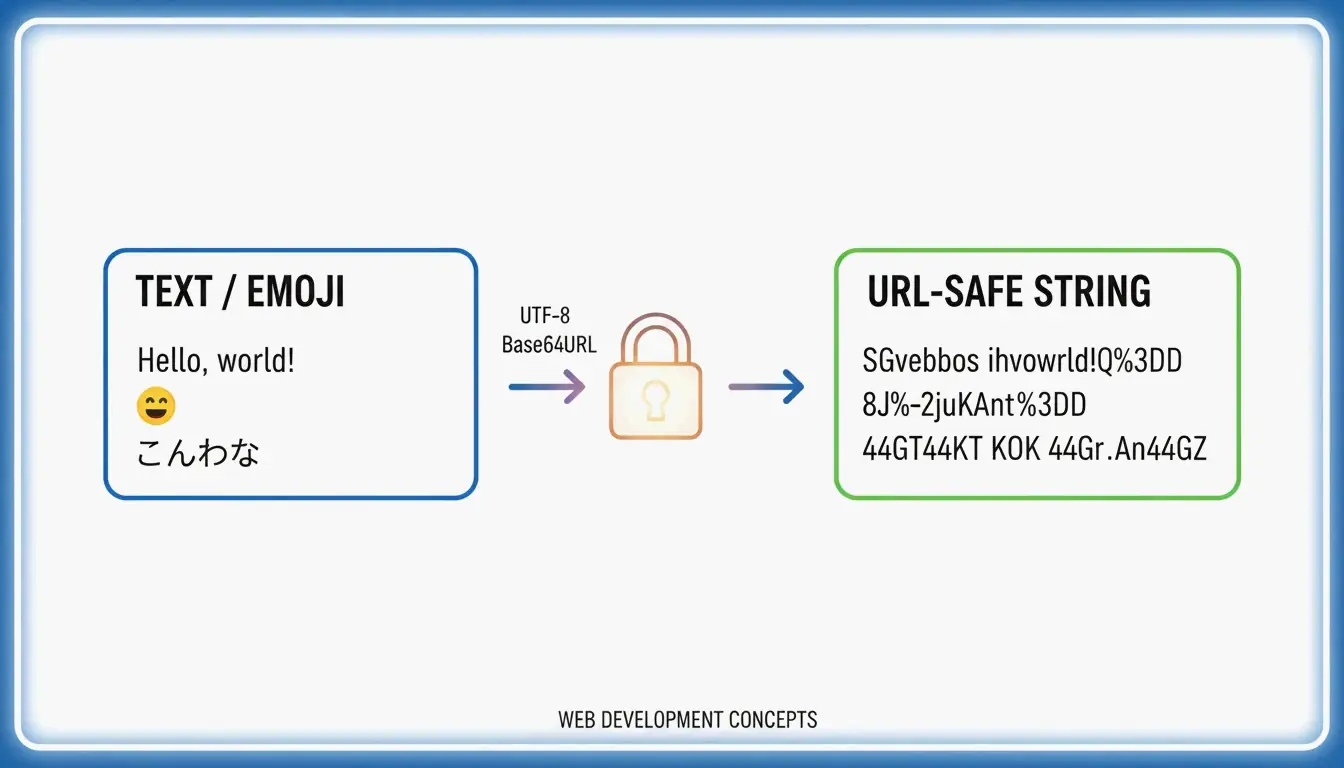 A clean, modern visual representing the conversion from text data to secure web URL strings.
