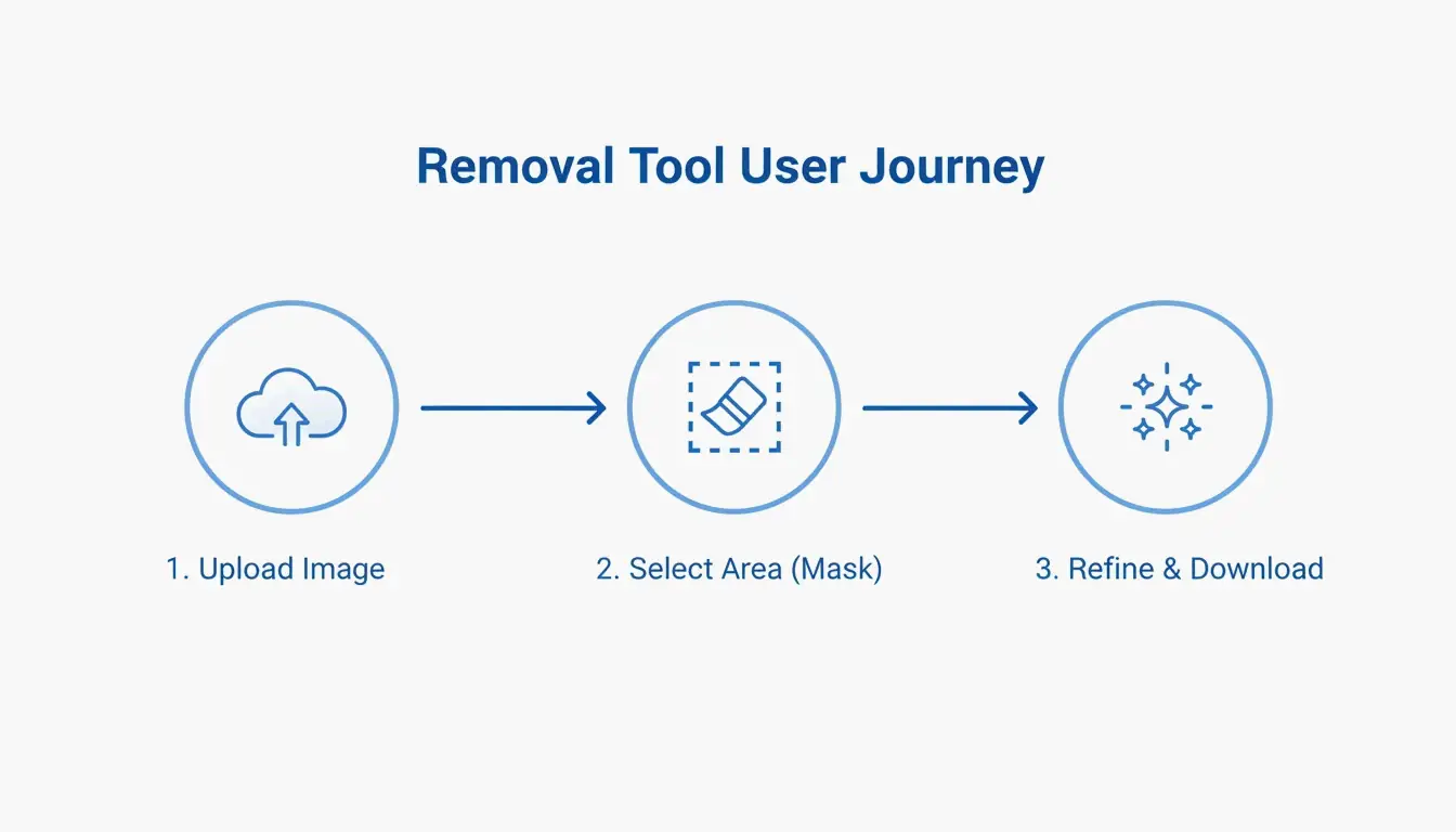 3-step linear flow: Upload then Selection then Refine